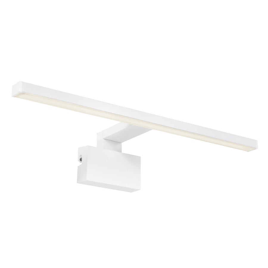 Autre angle de l'applique blanche, montrant le profil fin du bandeau lumineux.