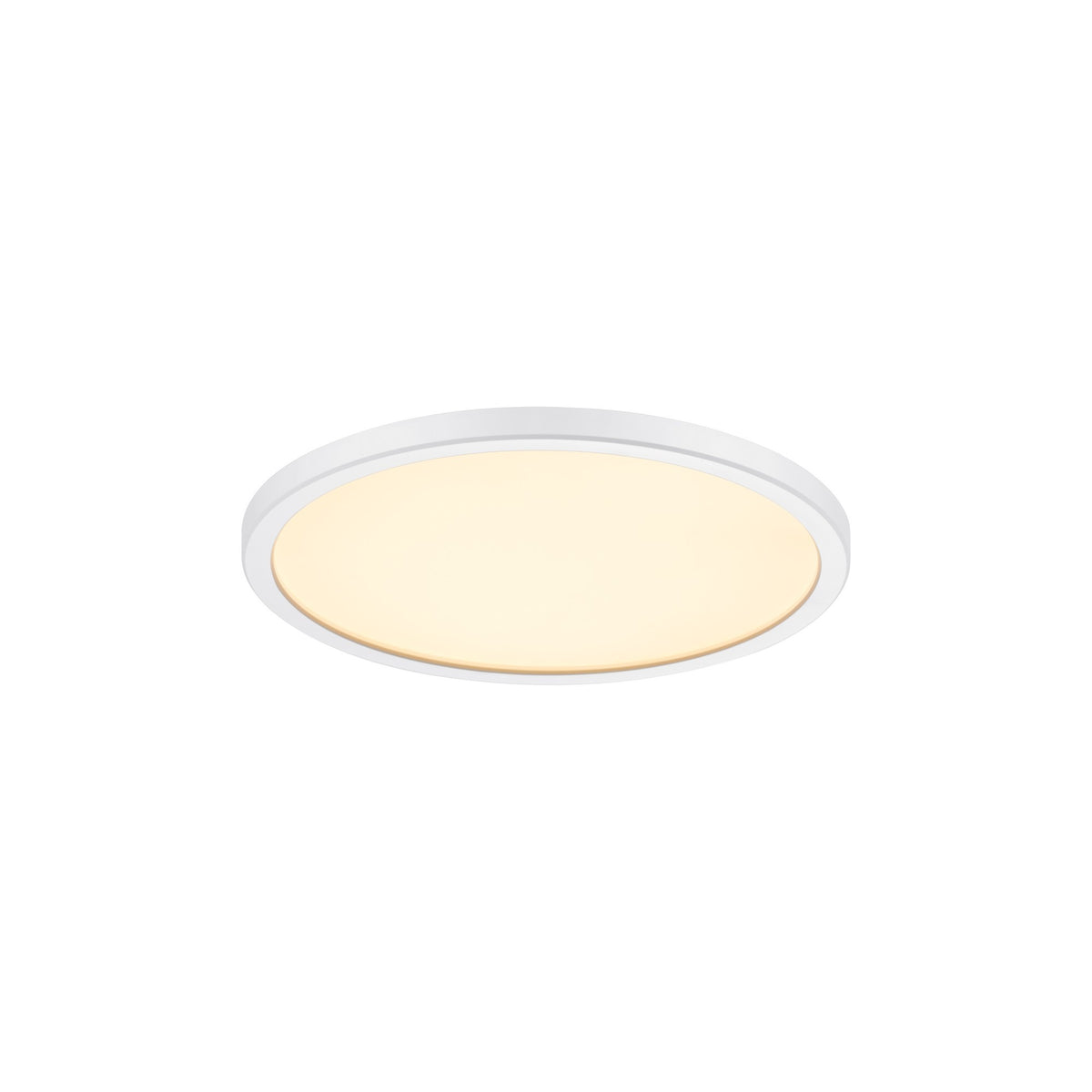 Plafonnier rond blanc posé de face, diffuseur éteint sur fond neutre