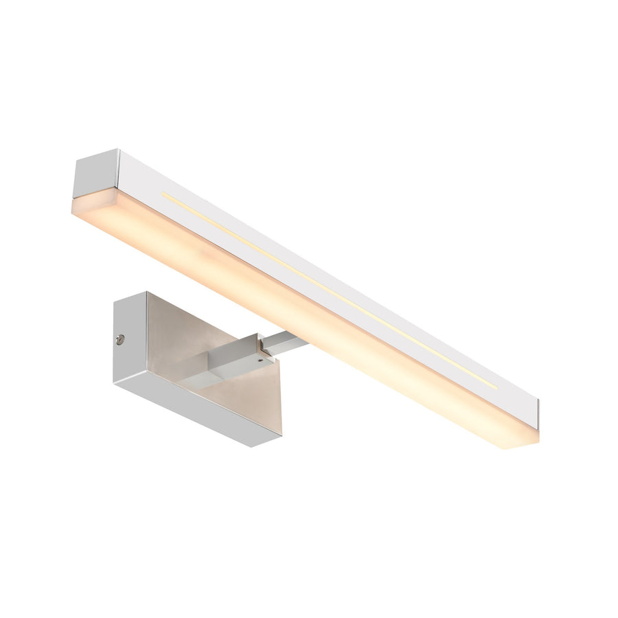 Version aluminium brossé du luminaire, vue de trois quarts avec éclairage allumé