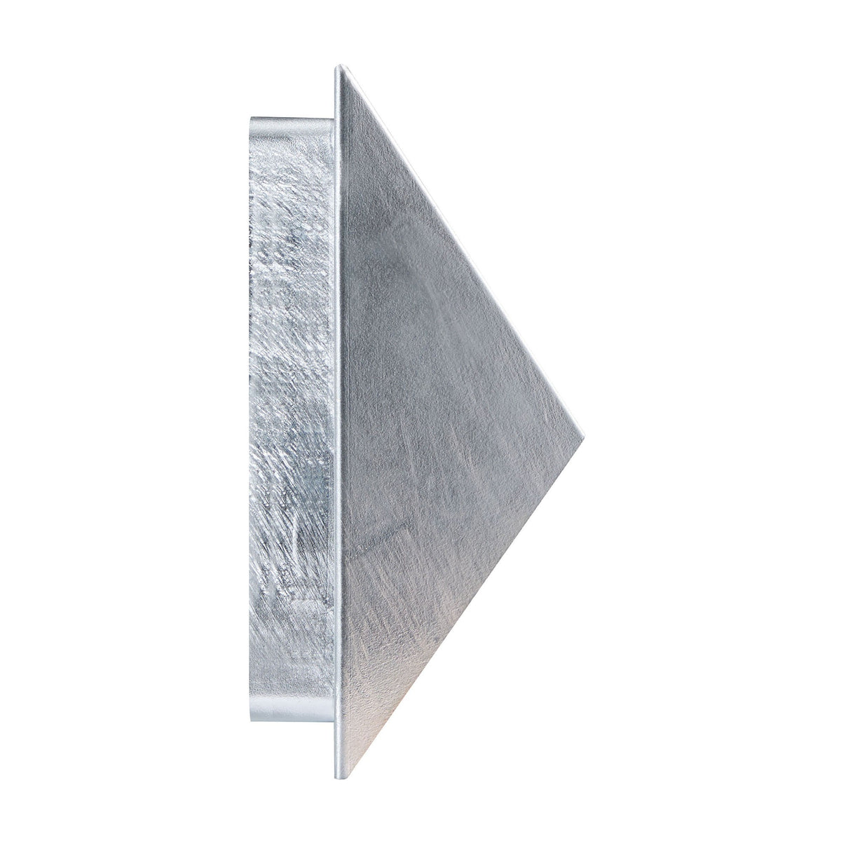Profil latéral du boîtier en acier galvanisé, silhouette triangulaire et platine murale