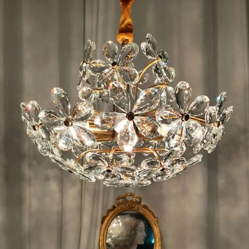 lustre plafond rétro fleur cristal led luxe décoration | Designix - Luminaire - https://designix.fr