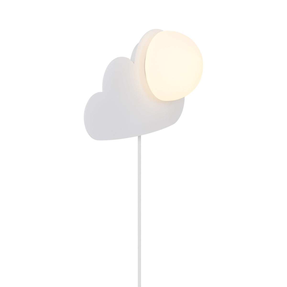 Vue de face de l'applique blanche en forme de nuage avec son globe lumineux