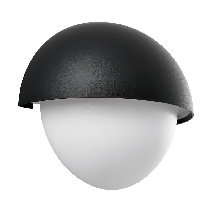 Même applique éteinte, capot noir texturé et globe opale uniforme