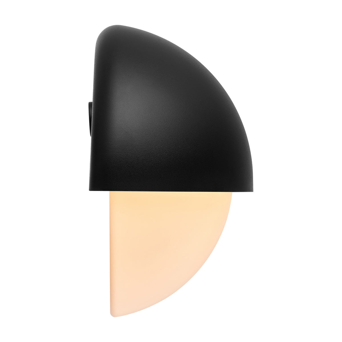 Vue de profil du luminaire mural demi-sphérique noir et diffuseur crème