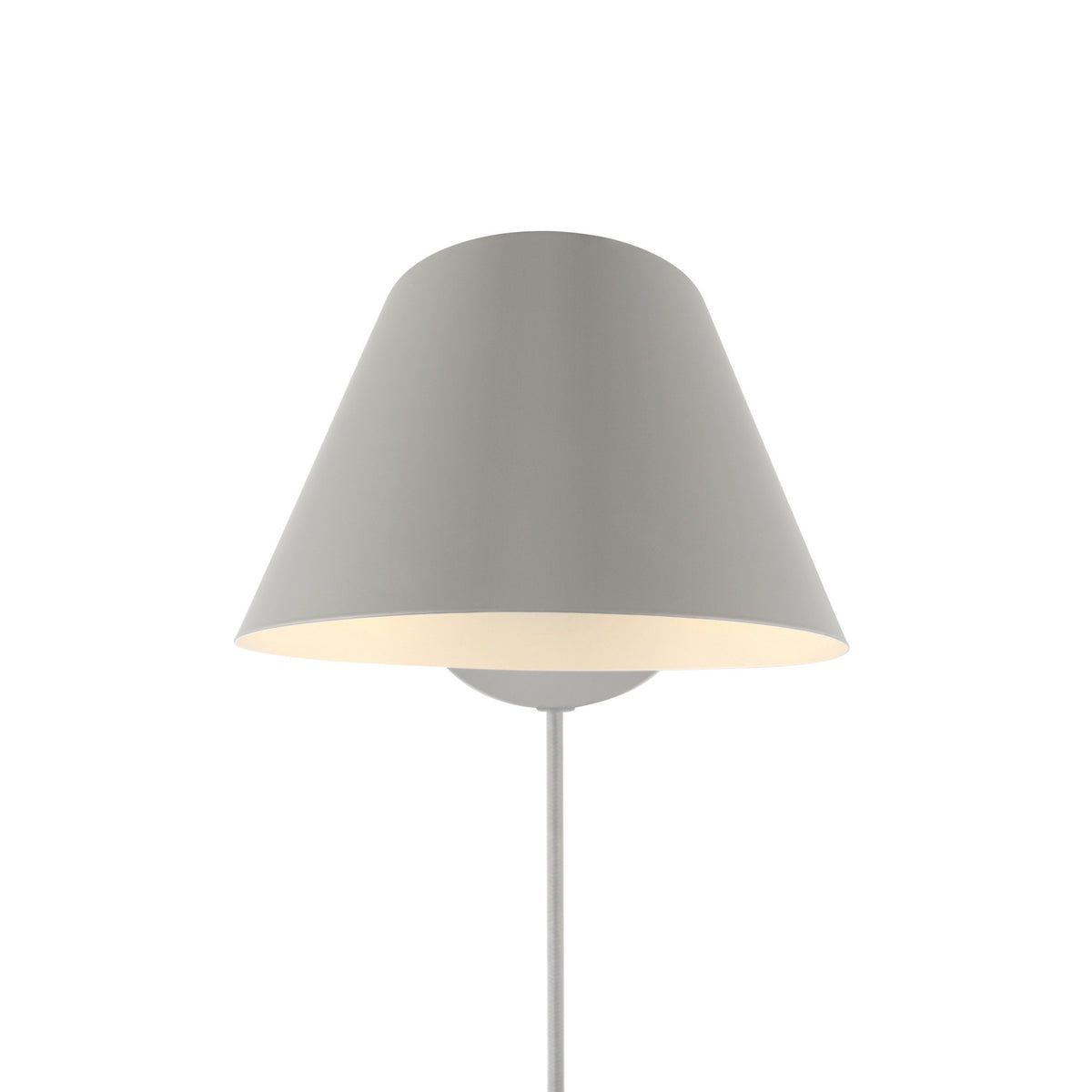 Vue de face de l'abat-jour conique gris clair à intérieur blanc