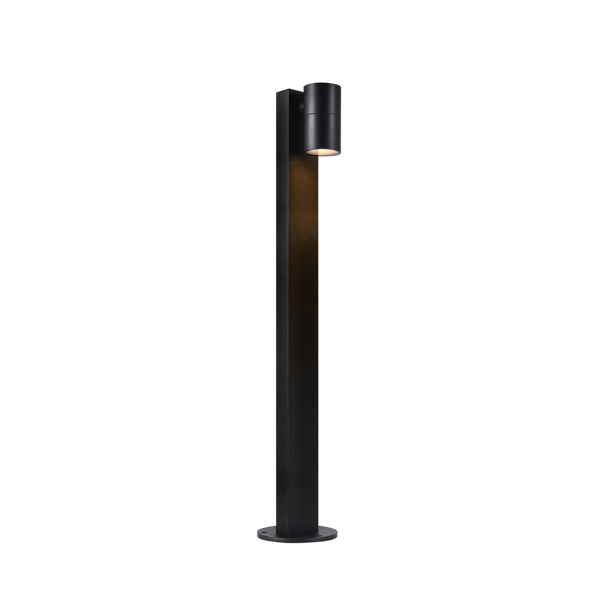 Borne extérieure noire vue de profil sur fond blanc, tête cylindrique orientée vers le bas