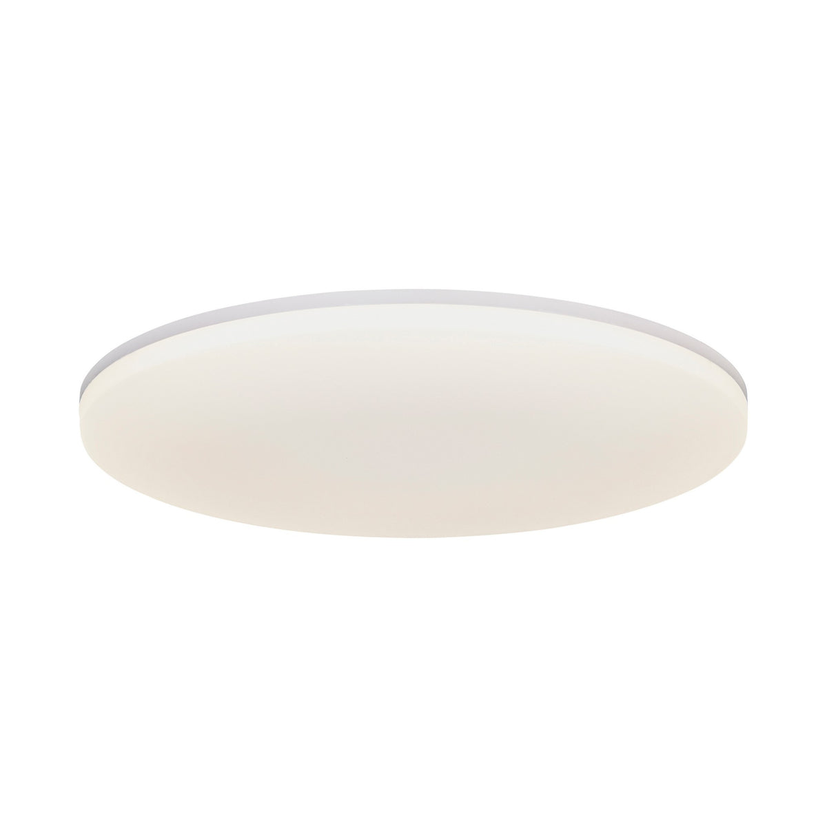 Plafonnier LED rond blanc de face, montrant le diffuseur opale et la couronne fine