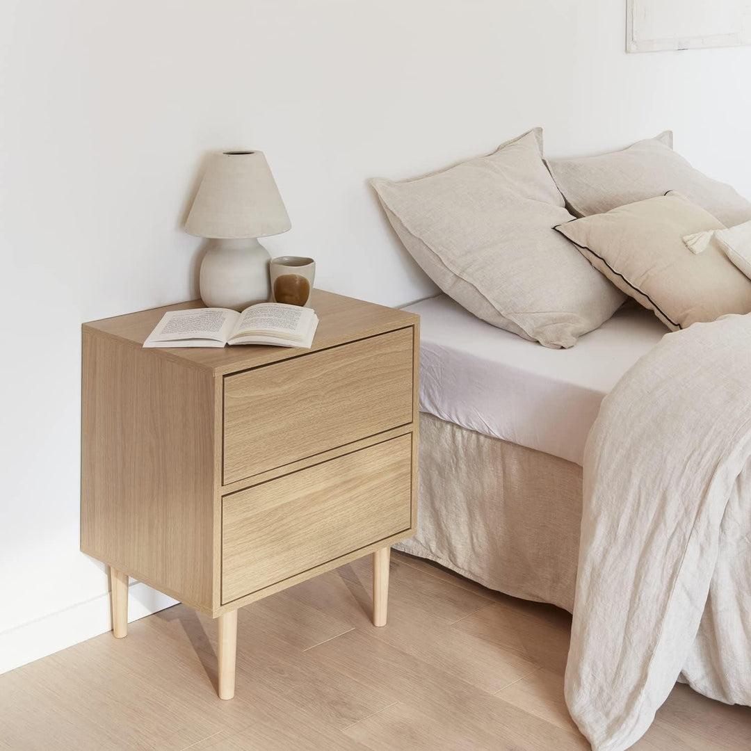 Alice'S Home - Table De Chevet Décor Bois Naturel - Mika - 2 Tiroirs - L 48 X L 40 X H 59Cm | Designix - Amazon - https://designix.fr/
