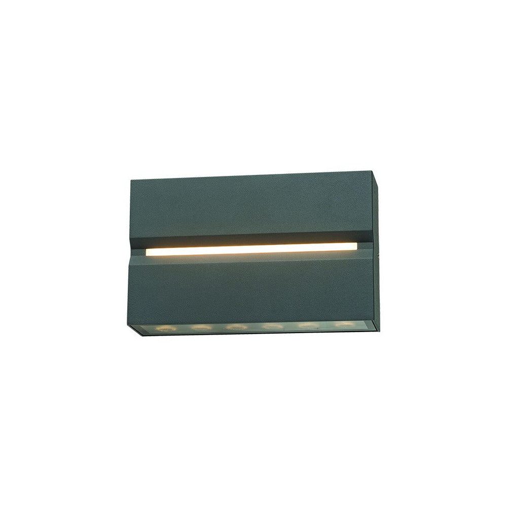 Vue de face du luminaire mural rectangulaire graphite avec fente lumineuse horizontale.