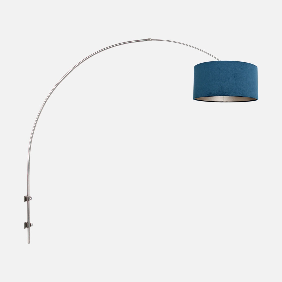 Applique murale bleue en arc Sparkled Light, abat-jour en velours bleu sur acier brossé – Designix.fr