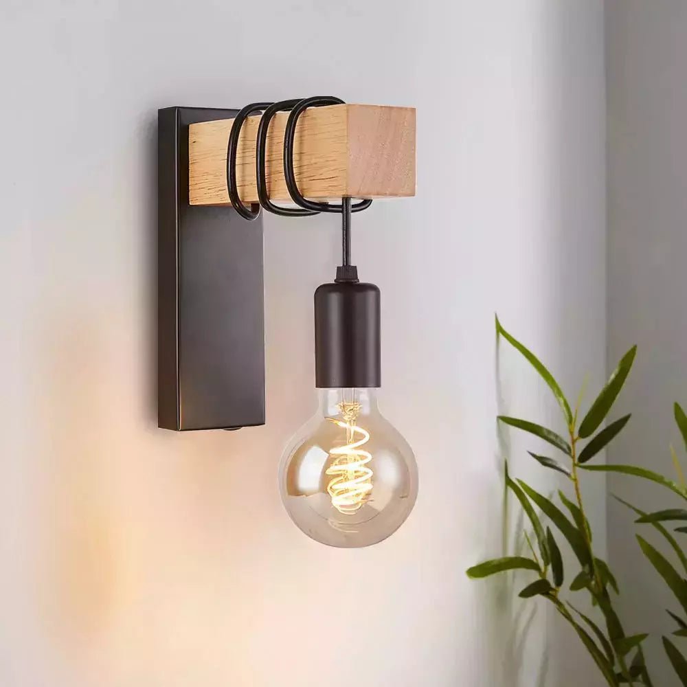 Applique Murale Bois et Noir | Fusion Élégante - Designix Applique Murale Ampoule Filament