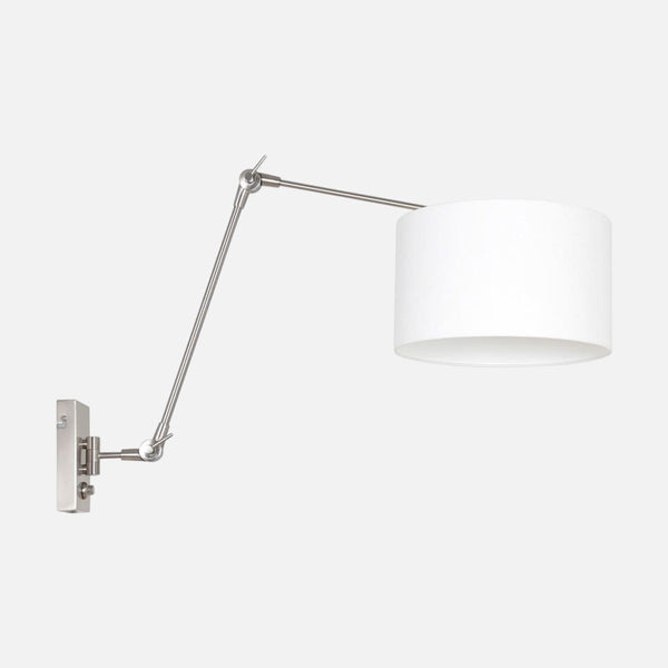 Applique murale en lin blanc à variateur, bras orientable acier | Prestige Chic