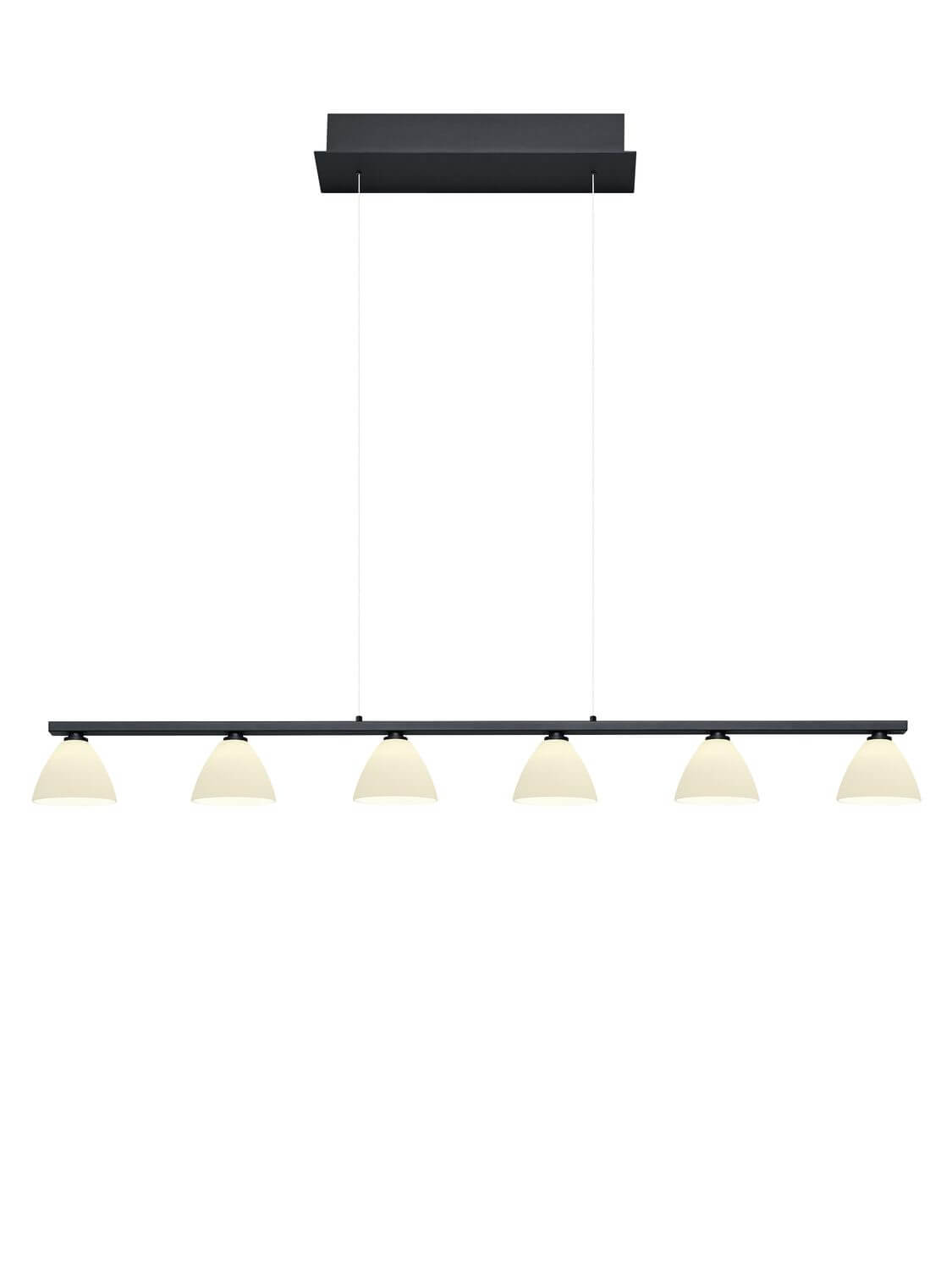 Vue de face du luminaire montrant la barre horizontale et ses six diffuseurs