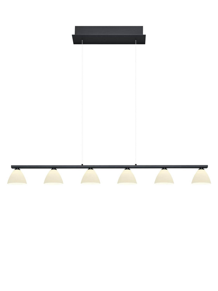 Vue de face du luminaire montrant la barre horizontale et ses six diffuseurs