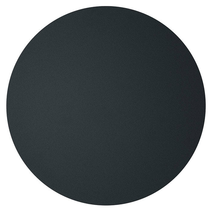 Vue de face de l'applique murale noire ronde, finition mate uniforme.