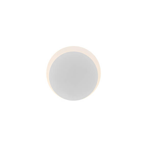 Applique murale ronde blanche vue de face, large diffuseur central un peu gris