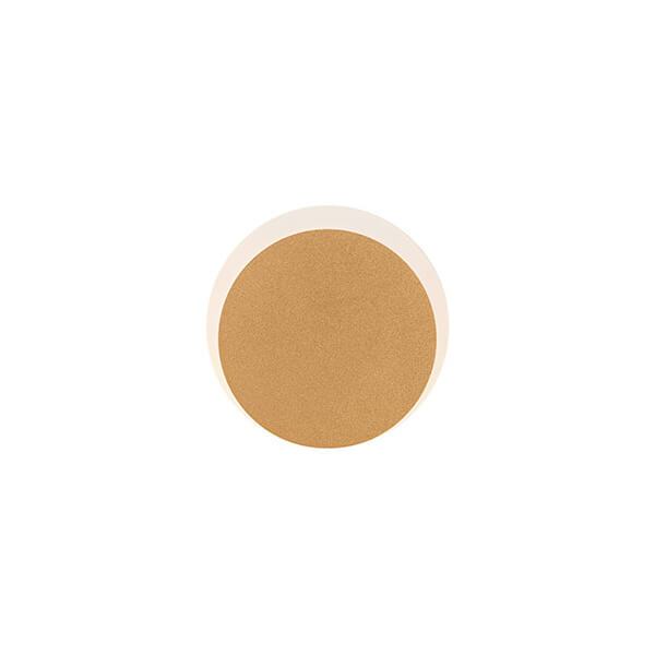 Vue de face de l'applique ronde dorée et marron, finition mate