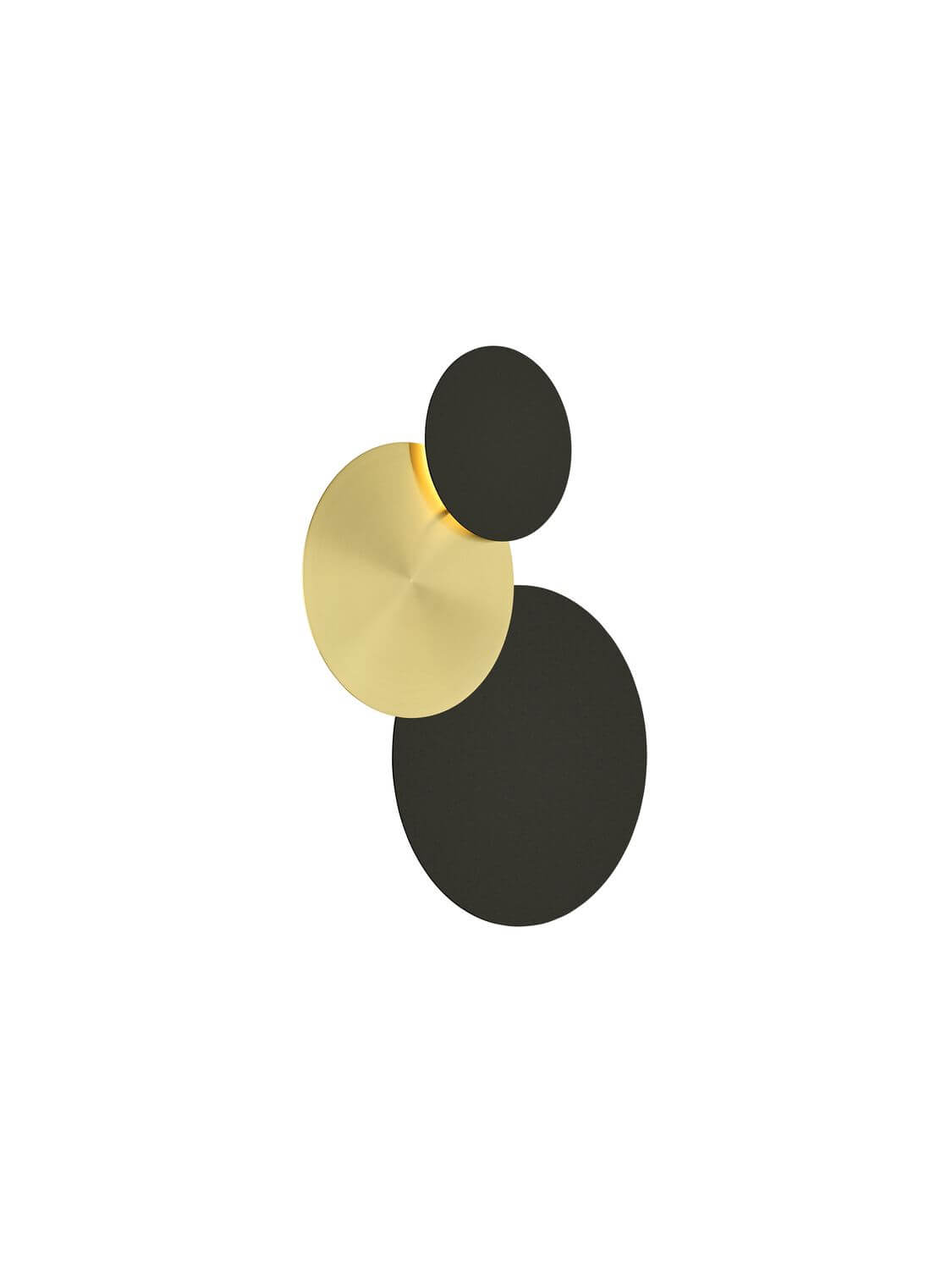 Plafonnier trois disques noirs et doré, produit vu de face sur fond blanc