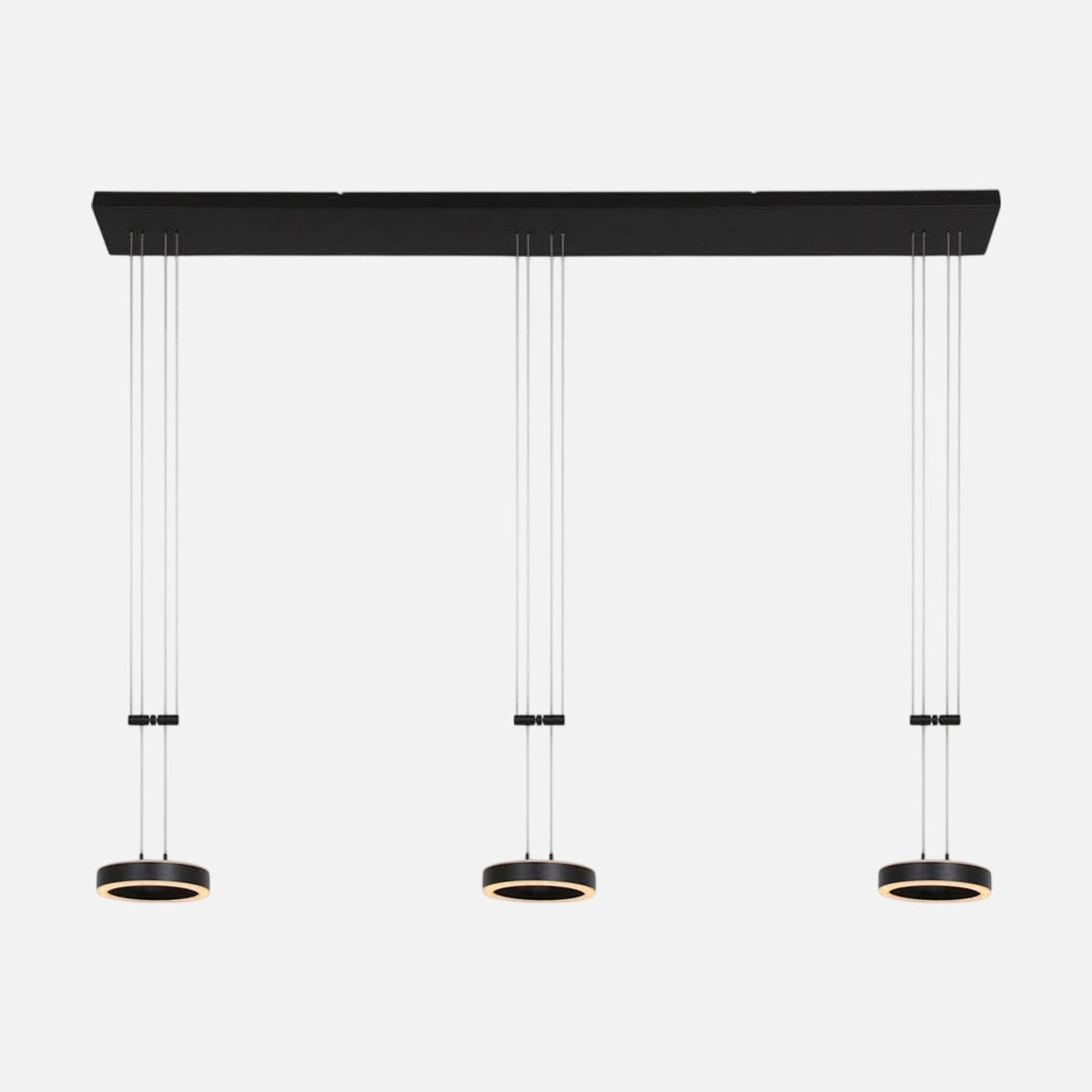 Suspension 3 lumières noire, barre LED 120 cm