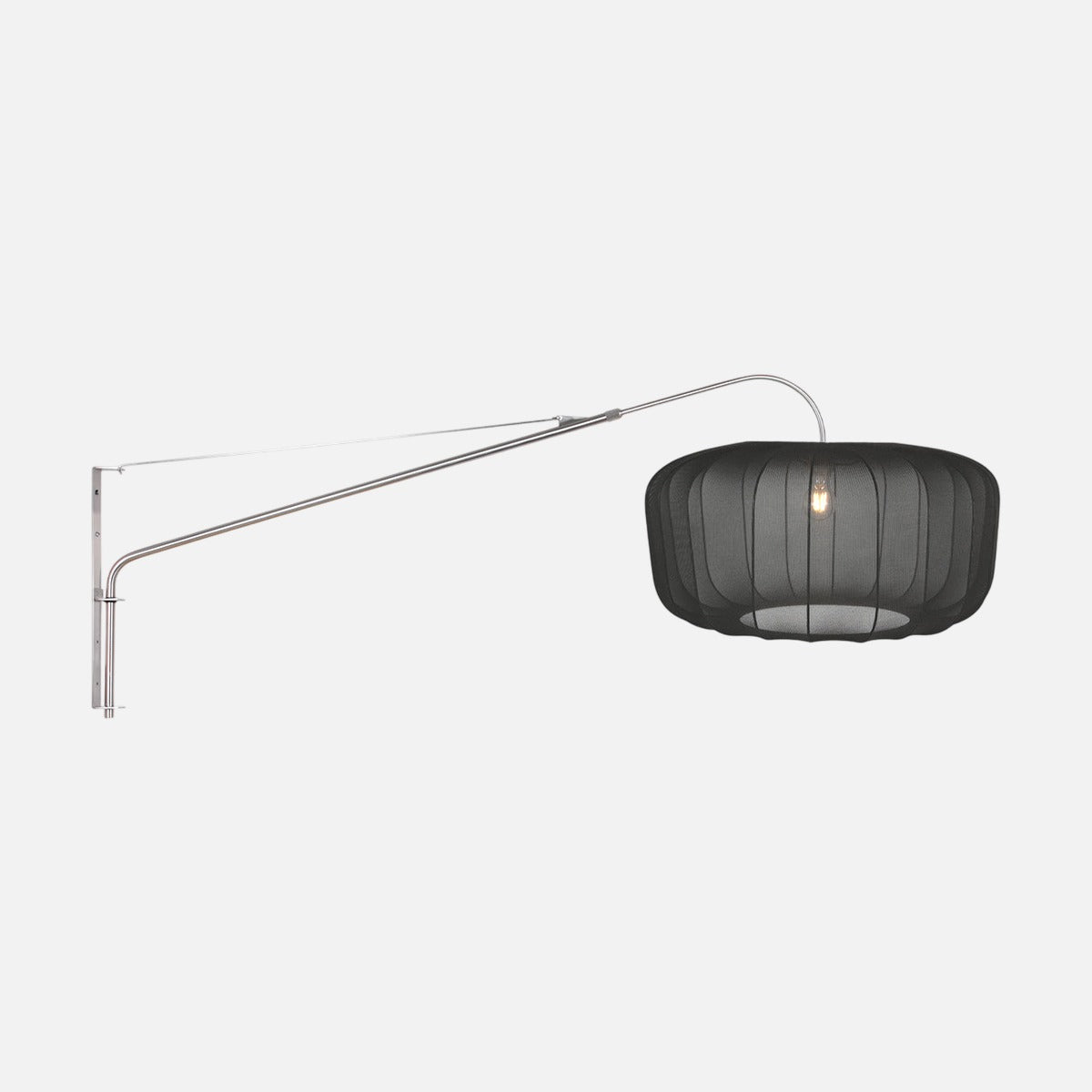 Applique murale liseuse orientable grand bras acier, abat-jour tambour noir Ø60 cm | Steinhauer Elegant Classy