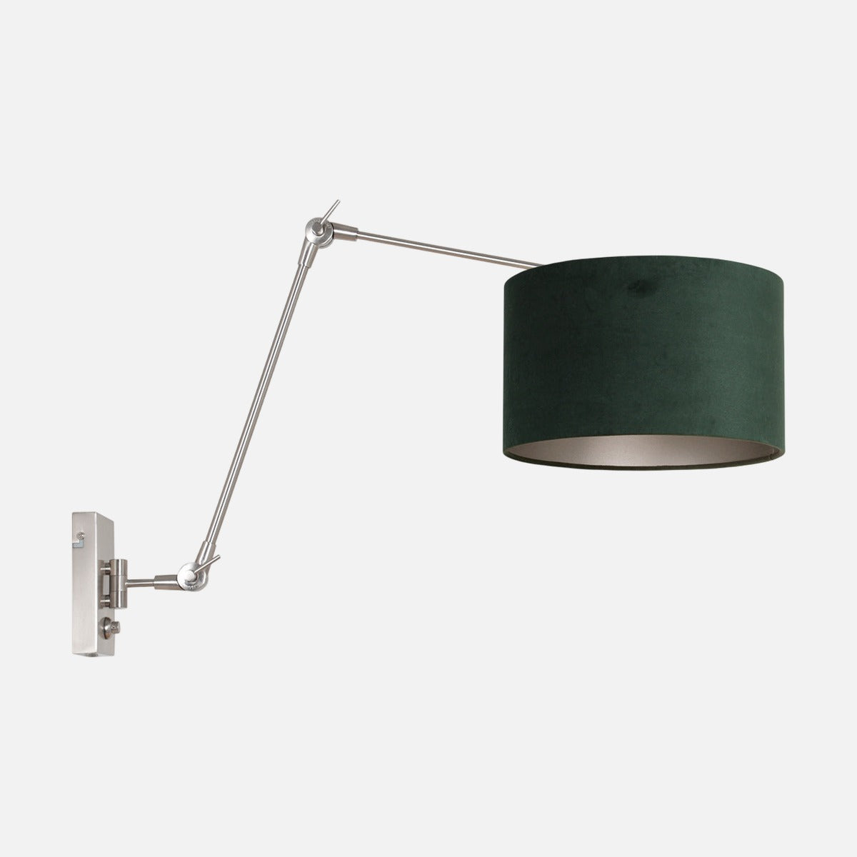 Applique liseuse de chambre verte, velours et bras articulé acier — Designix