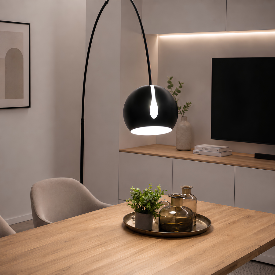 Lampadaire arc Ball, pied en marbre
