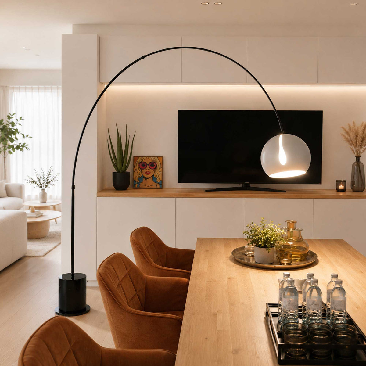 Lampadaire arc Ball, pied en marbre