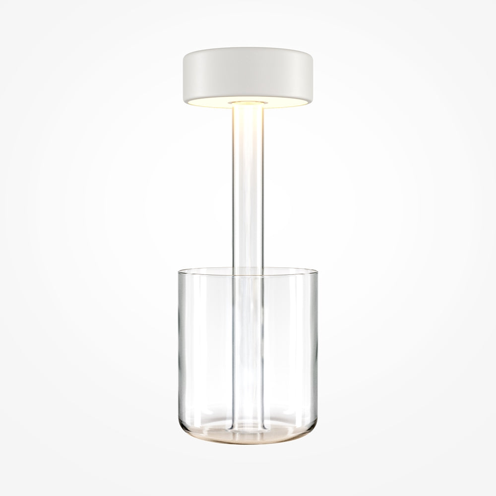 Lampe de chevet blanche et transparente de face sur fond blanc uni