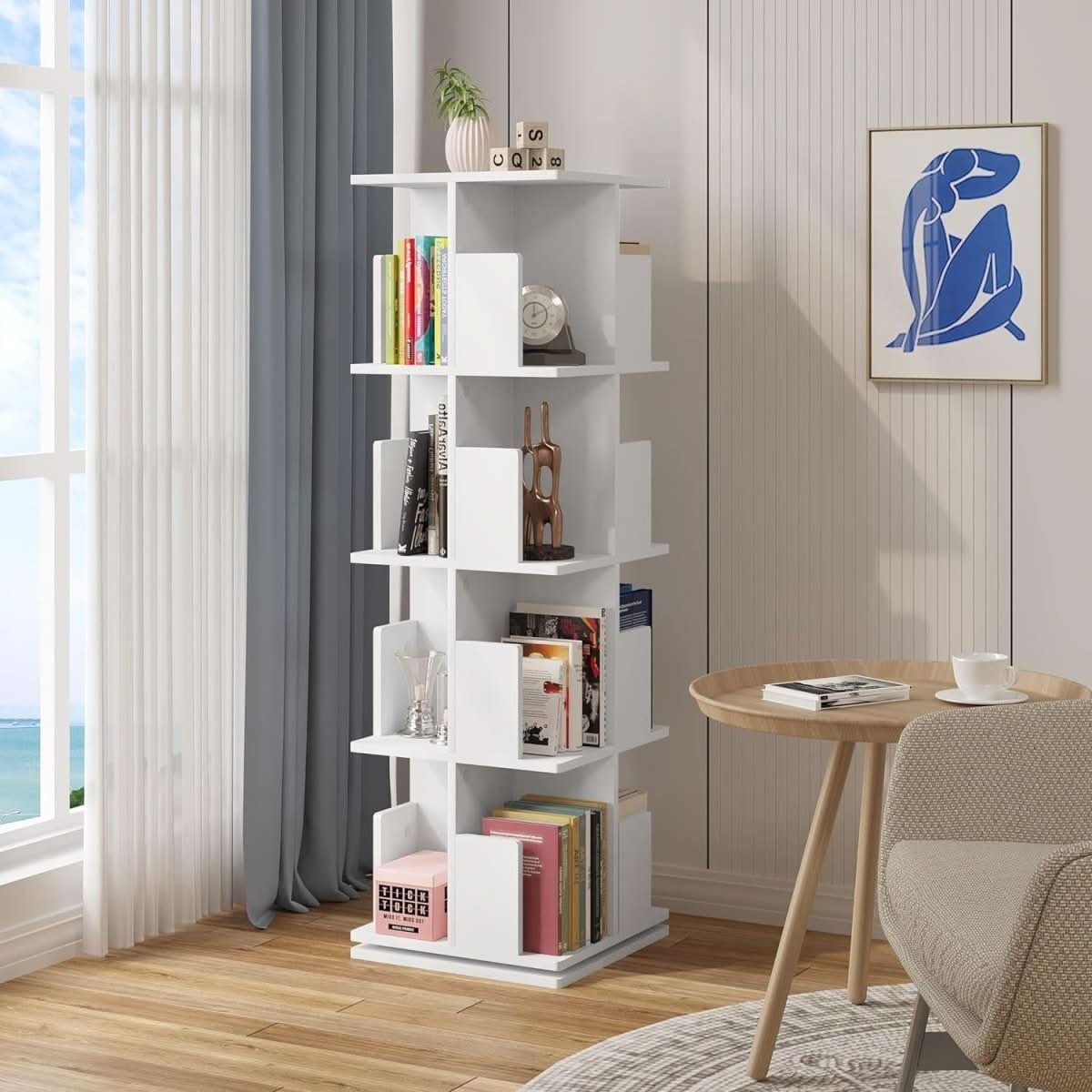 Bibliothèque Rotative MDF 4 Niveaux | Lagon - Designix Bibliothèque Blanc