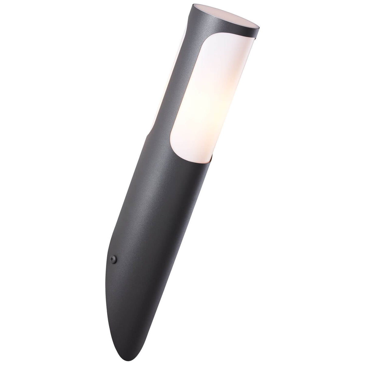 Vue de face de l'applique murale anthracite, diffuseur blanc lumineux allumé