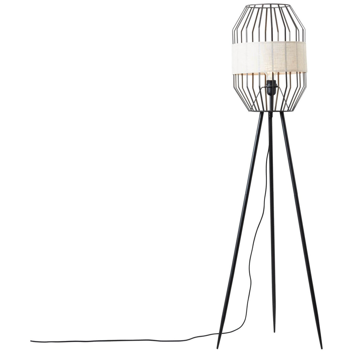 Profil du lampadaire sur fond blanc, long cordon noir déroulé