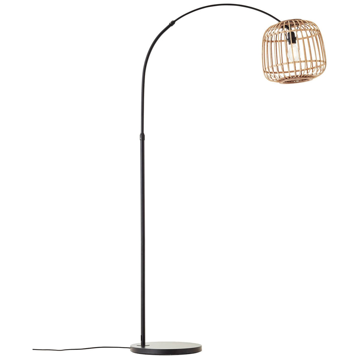 Lampadaire Nikka noir et bois, rotin