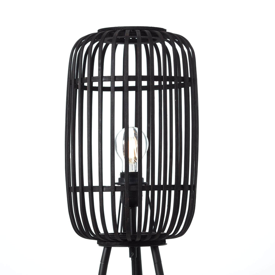 Lampadaire Woodrow bois foncé et noir, bambou