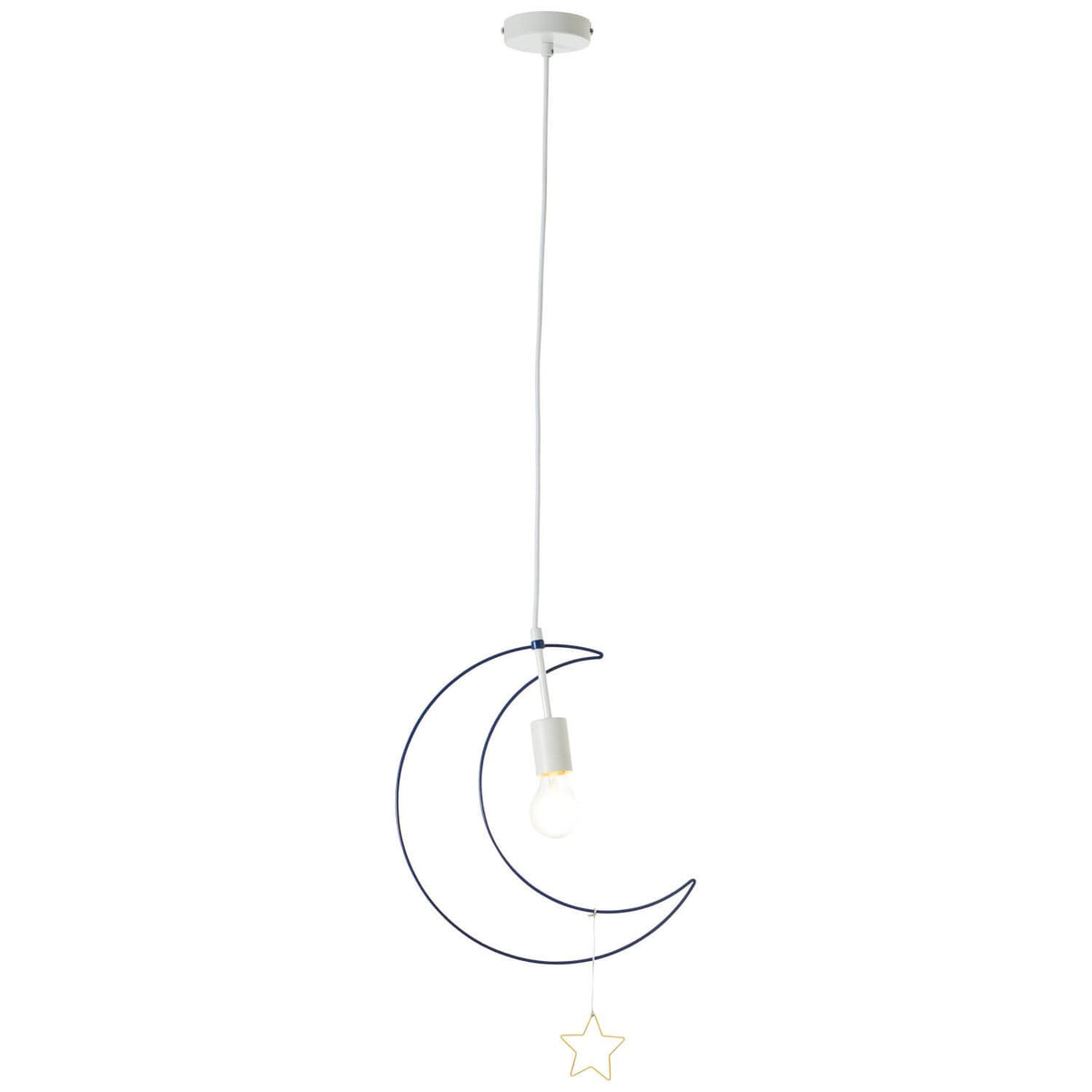Vue de face de la suspension avec lune bleue et étoile jaune
