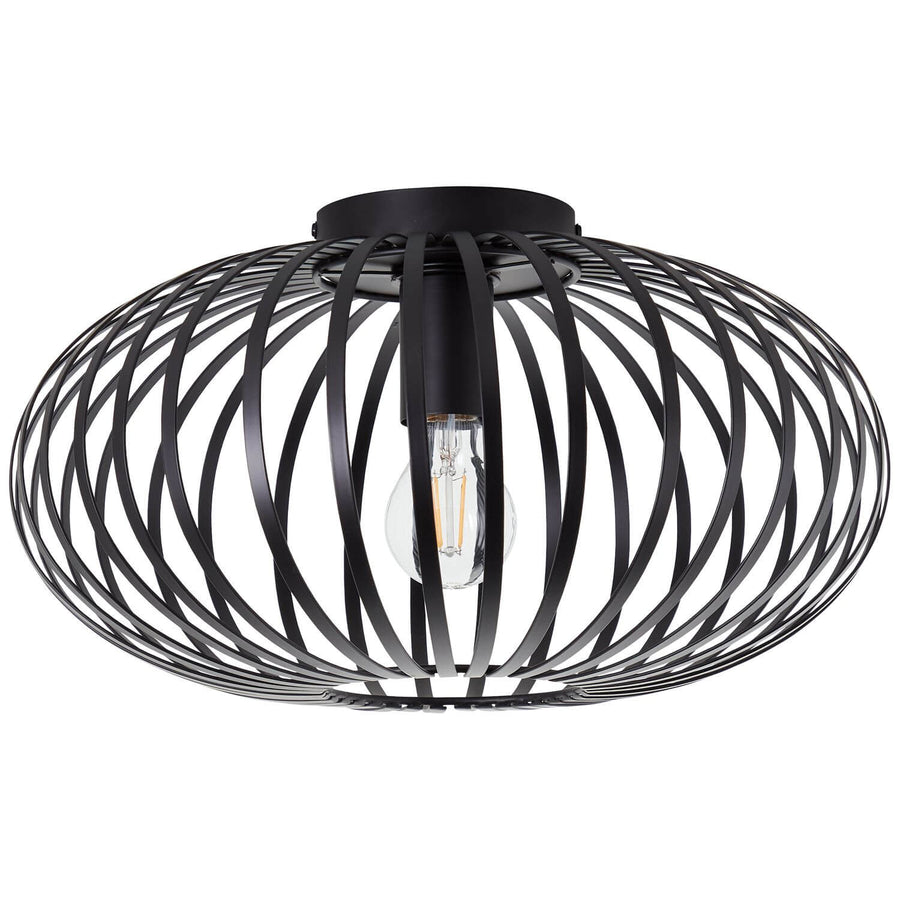 Seconde vue produit du plafonnier noir, structure métallique cintrée et ampoule Edison