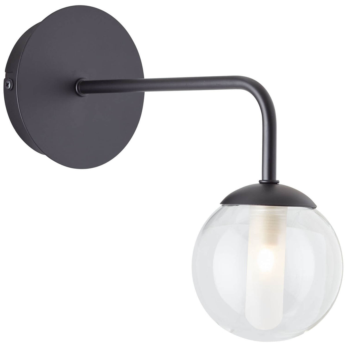 Vue de profil de l'applique murale noire avec globe en verre transparent
