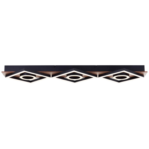 Plafonnier Maureen bois foncé et noir mat, L 88 cm