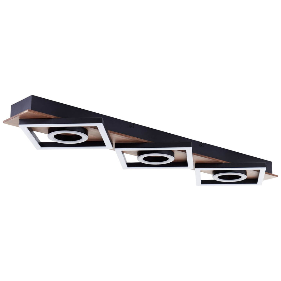 Plafonnier Maureen bois foncé et noir mat, L 88 cm