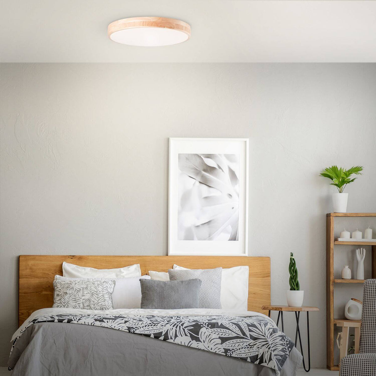 Plafonnier Slimline bois clair et blanc, Ø 50 cm