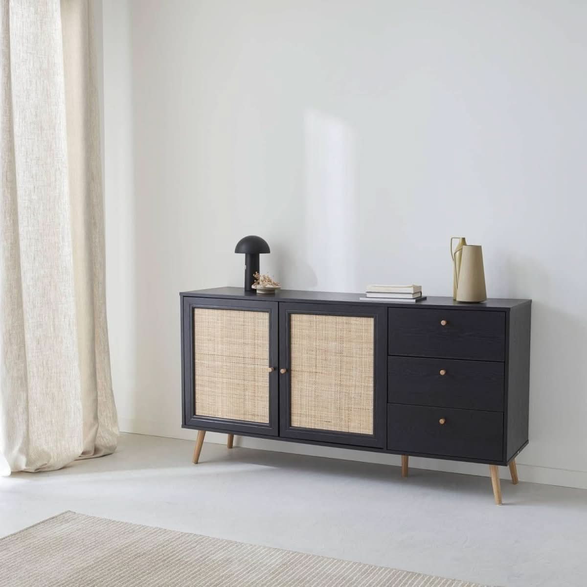 Buffet Cannage Noir Bohème | Lisse - Designix Buffet