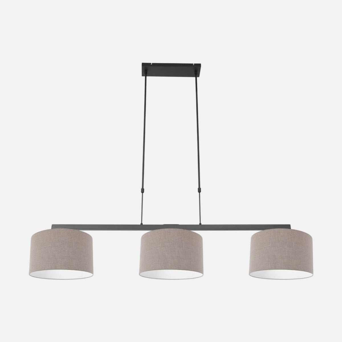 Suspension 3 lampes barre noire avec abat-jours en lin gris Stang — Designix