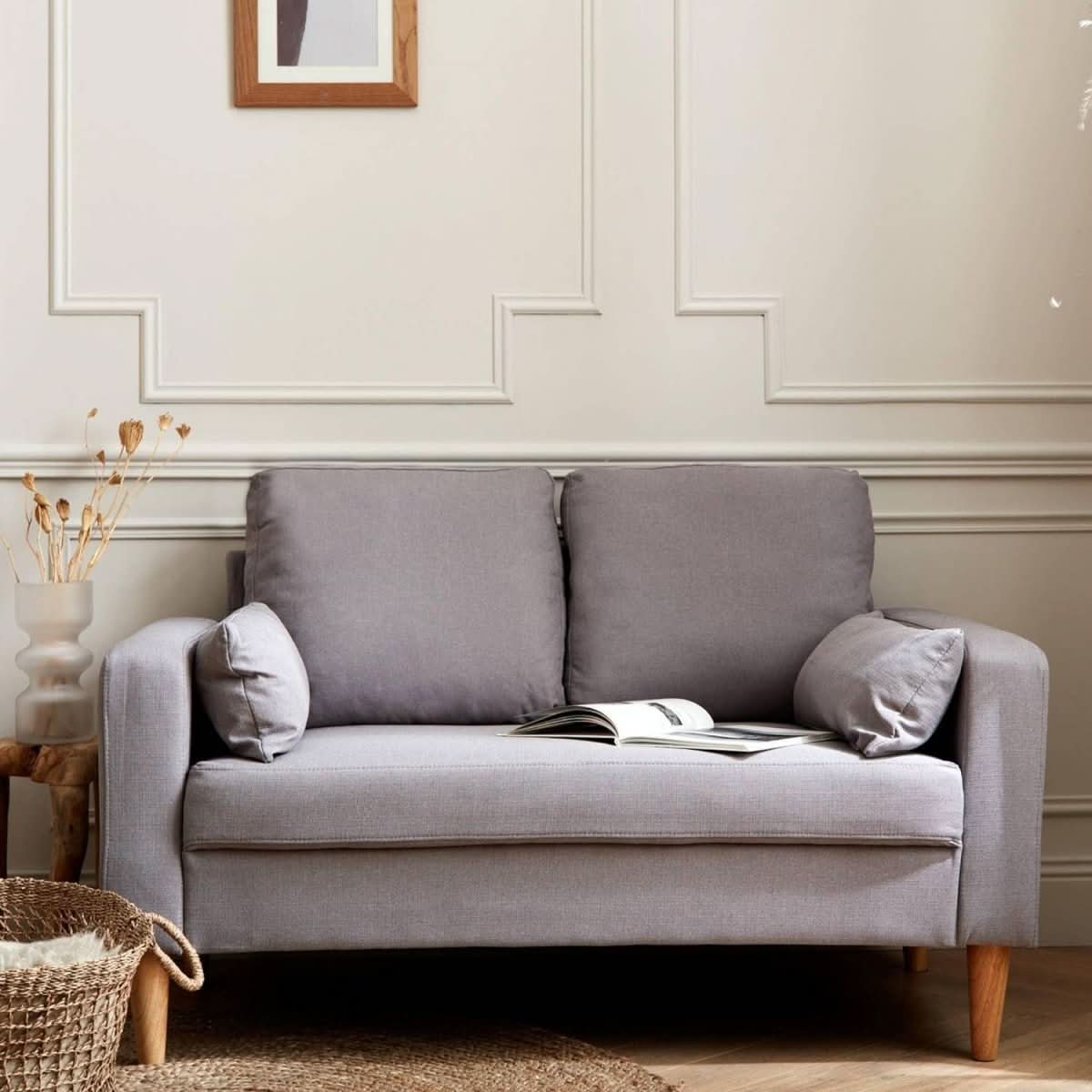 Canapé 2 Places Scandinave Bois | Wisp - Designix Canapés Gris Clair