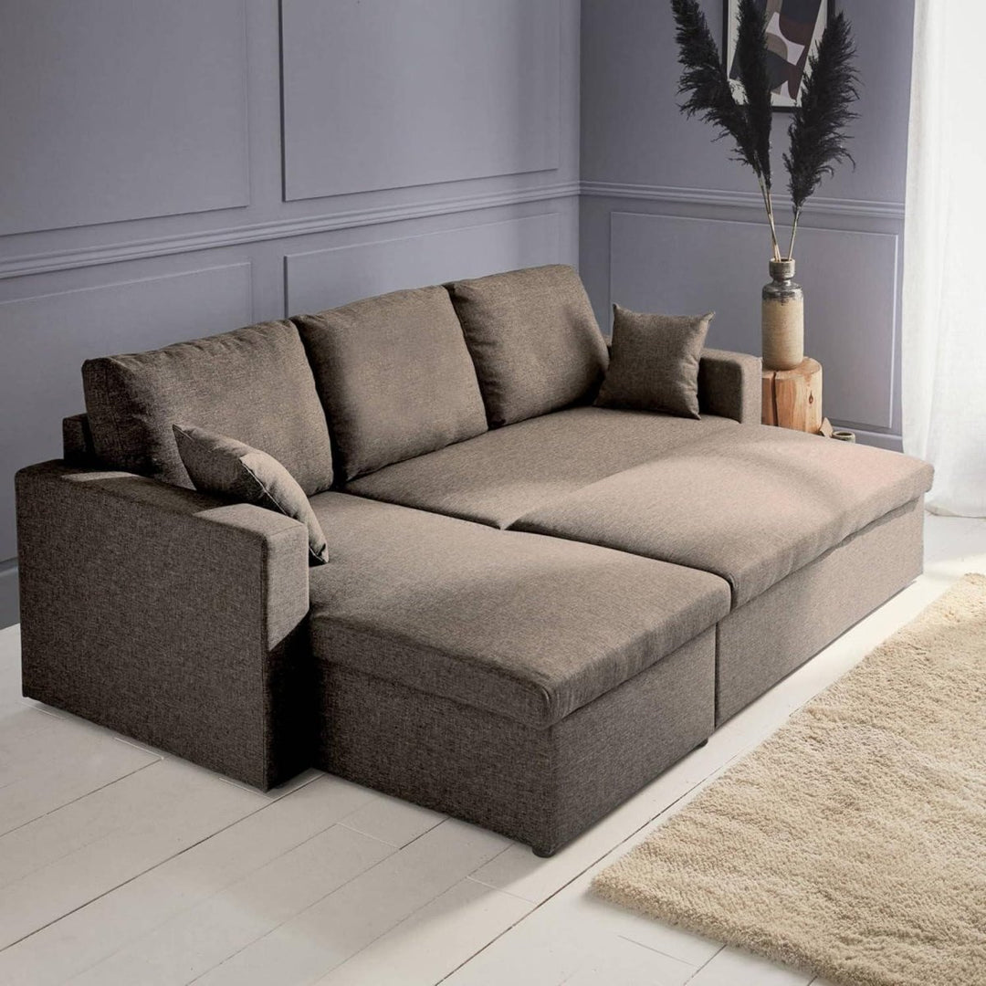 Canapé Angle Tissu Convertible Marron | Sophistication - Designix Canapés Marron