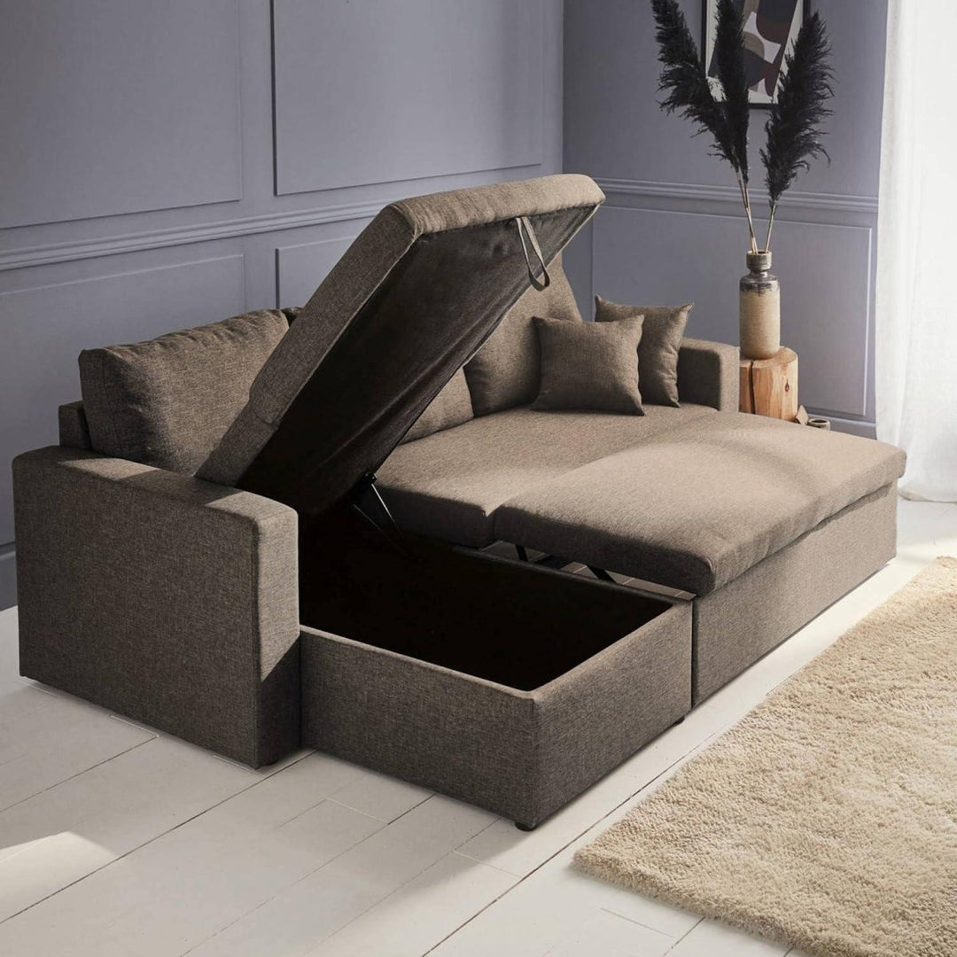 Canapé Angle Tissu Convertible Marron | Sophistication - Designix Canapés Marron