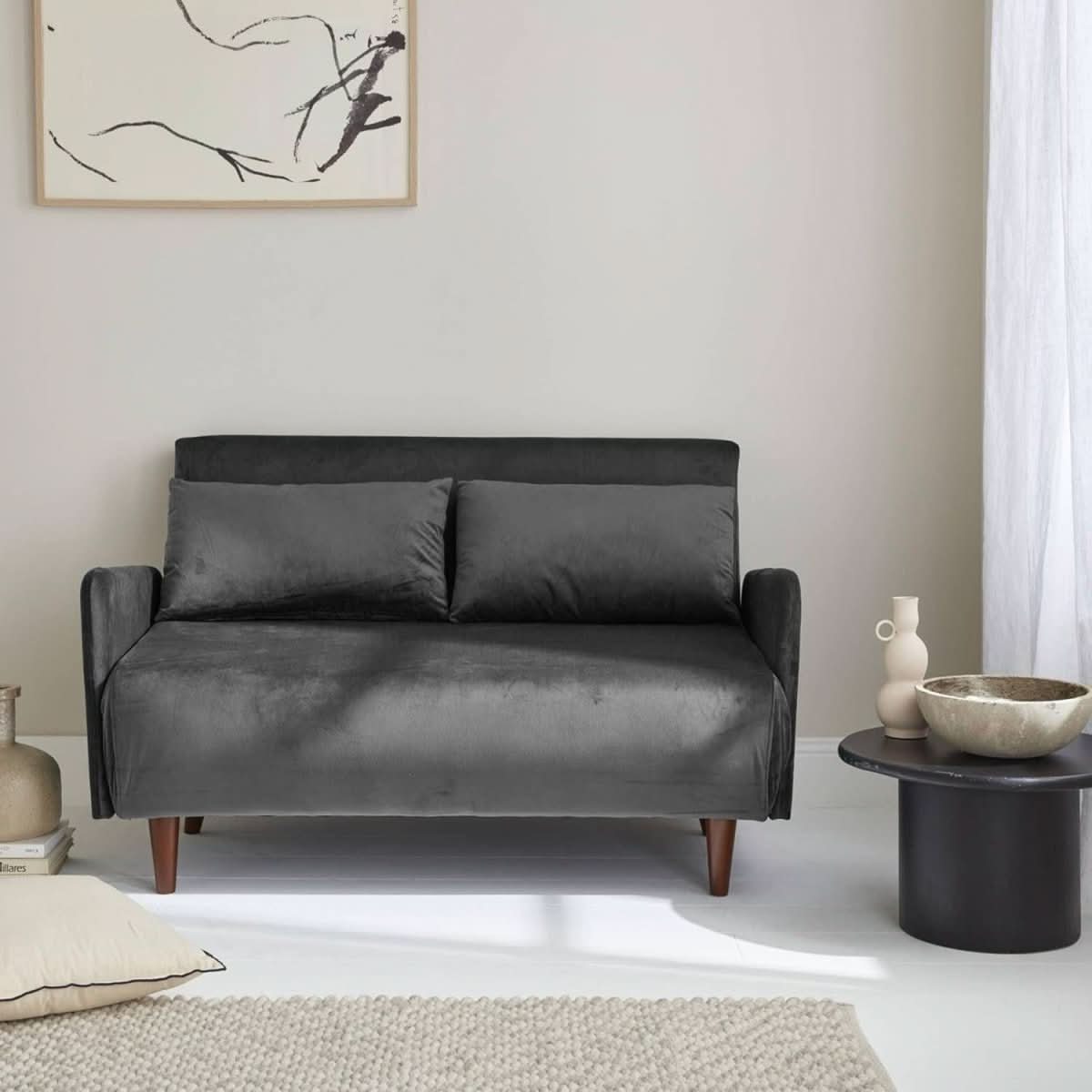 Canapé Convertible Velours Gris Foncé | Vigor - Designix Canapés