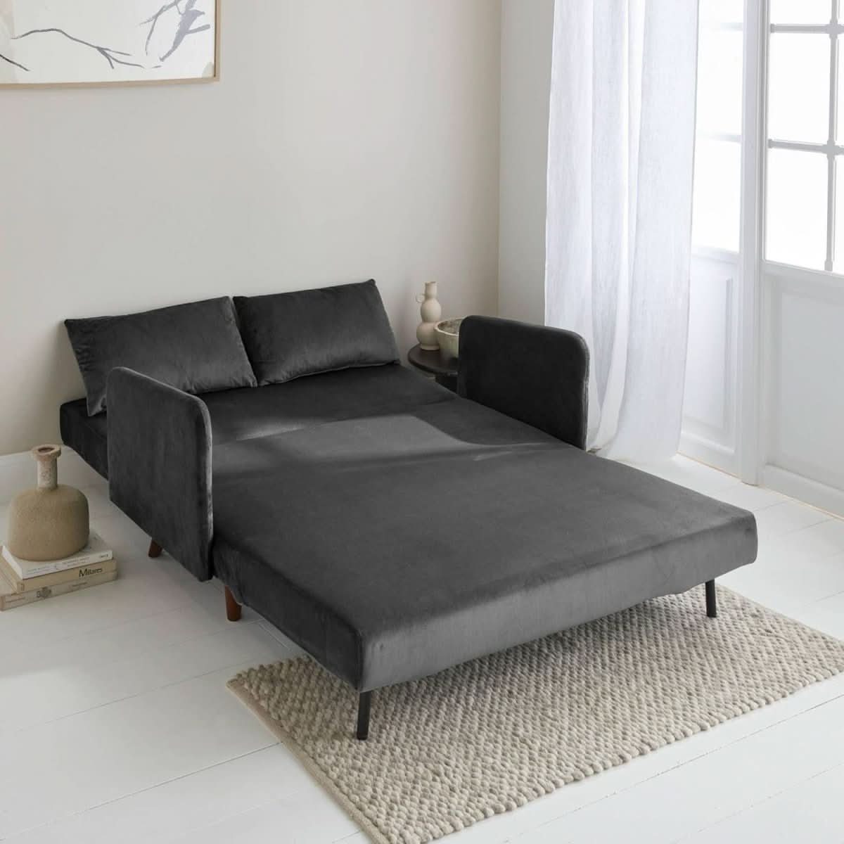 Canapé Convertible Velours Gris Foncé | Vigor - Designix Canapés