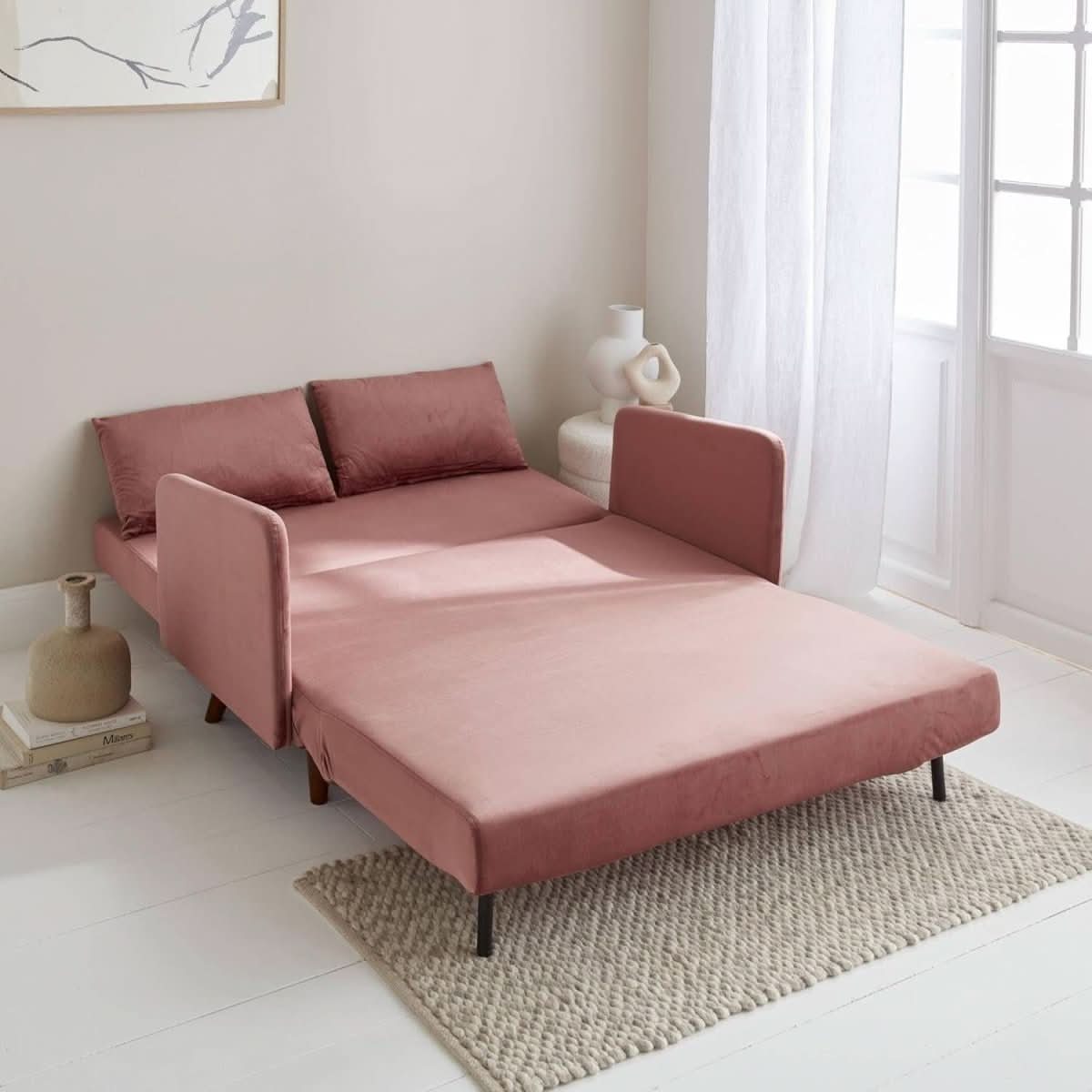 Canapé Convertible Velours Rose | Tempo - Designix Canapés