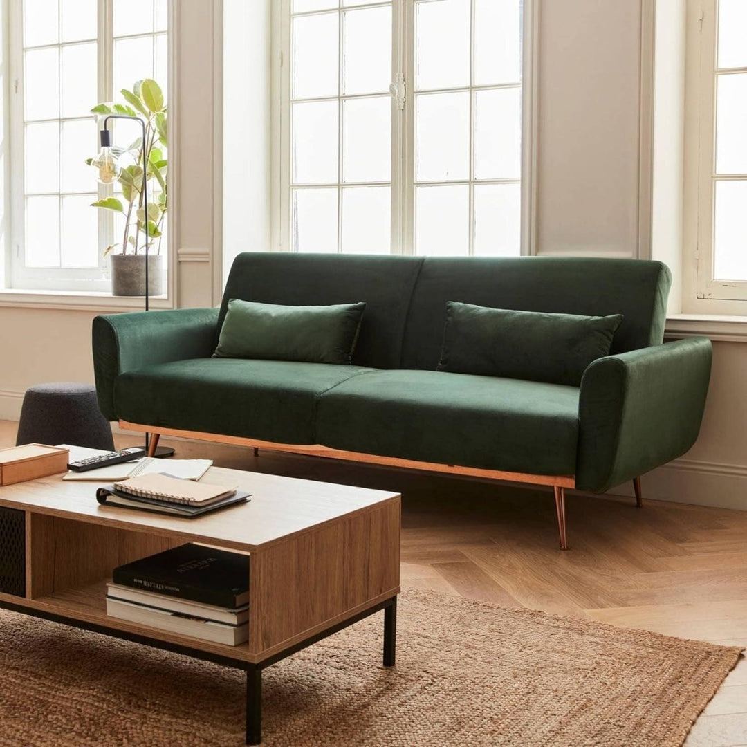Canapé Convertible Velours Scandinave | Eden - Designix Canapés Vert Anglais
