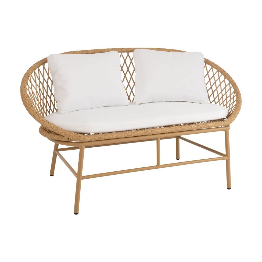 Canapé Métal Rotin Beige 2 Places | Zena - Designix Canapés