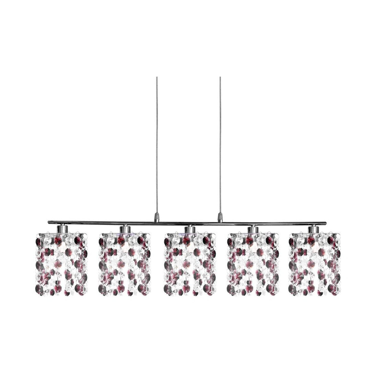 Suspension Classic 5 lumières chromée et bordeaux, cristal